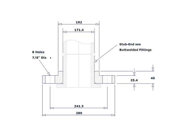 Dimensión de Brida LJ Clase 150